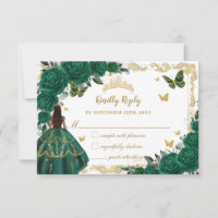 Emerald Green Floral Quinceañera Brown Princesse