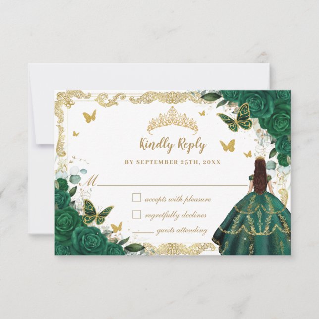 Cartons Réponse Emerald Green Floral Quinceañera Princess Crown RS (Devant)