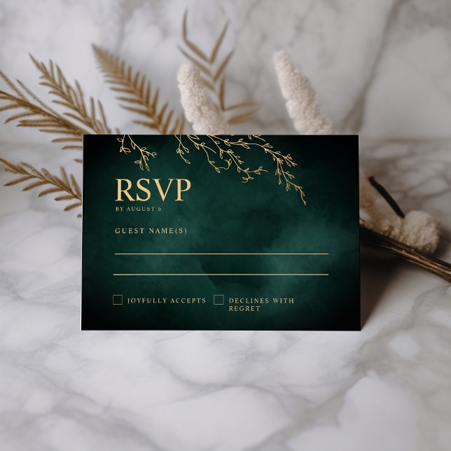 Cartons Réponse Emerald Green & Gold Botanical Mariage élégant (Créateur téléchargé)