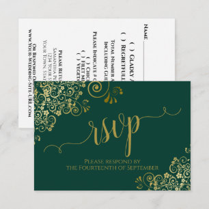 Cartons Réponse Emerald Green & Gold Elegant Mariage de calligraph