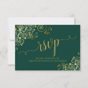 Cartons Réponse Emerald Green & Gold Elegant Mariage de calligraph