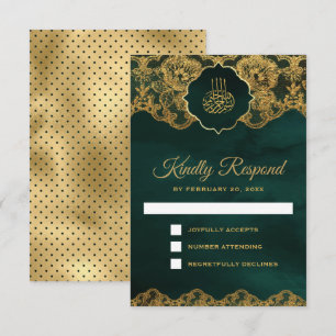 Cartons Réponse Emerald Green Or dentelle Mariage islamique