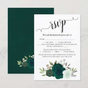 Cartons Réponse Emerald Green Roses Elegant Boho Chic Mariage