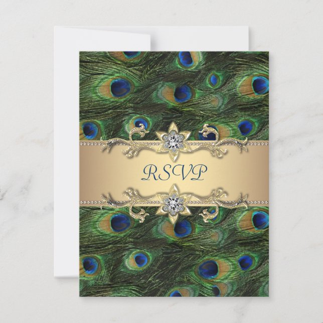 Cartons Réponse Emerald Green Royal Indian Peacock Mariage (Devant)