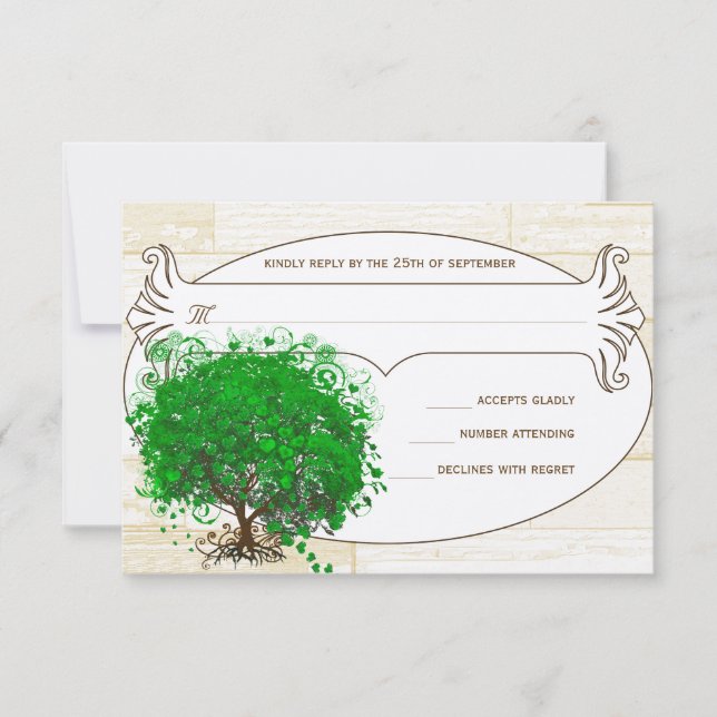 Cartons Réponse Emerald Heart Leaf Tree Grange Mariage en bois RSV (Devant)