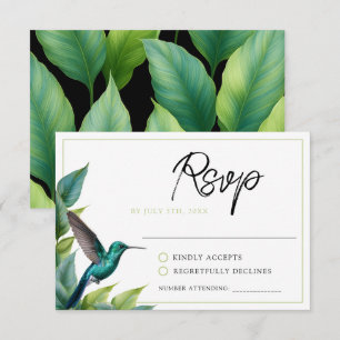 Cartons Réponse Emerald Hummingbird Tropical Feuille Mariage