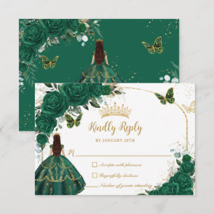Cartons Réponse Émeraude Vert Arc Or Papillons Quinceañera