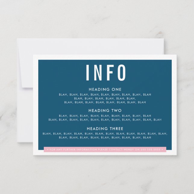 Cartons Réponse ENCLOS DÉTAILS fun bold bloc bleu marine rose (Devant)