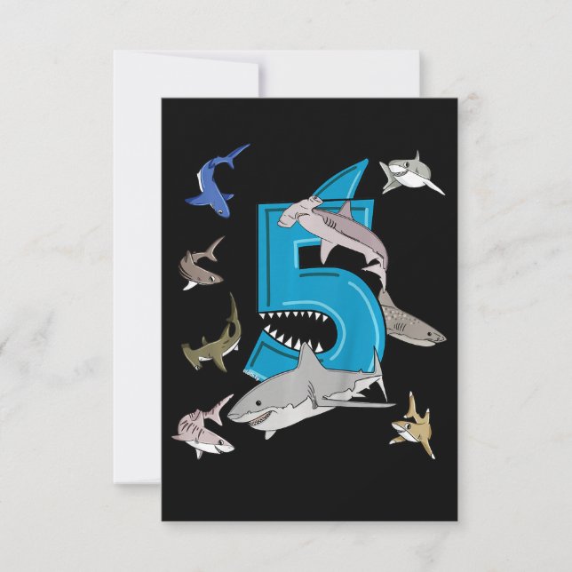 Cartons Réponse Enfants 5e anniversaire garçons requin blanc requi (Devant)
