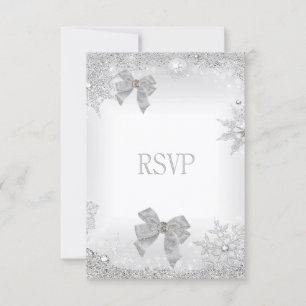 Cartons Réponse Ensemble élégant de mariage pailleté argent blanc 