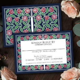 Cartons Réponse Épée florale médiévale argentée bleue pour mariage