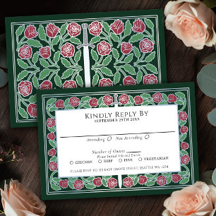 Cartons Réponse Épée florale médiévale verte argentée Mariage roya