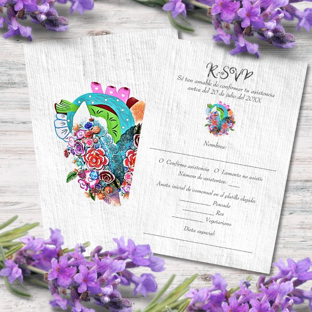 Cartons Réponse Espagnol, Rustique Coeur Mariage mexicain (Créateur téléchargé)