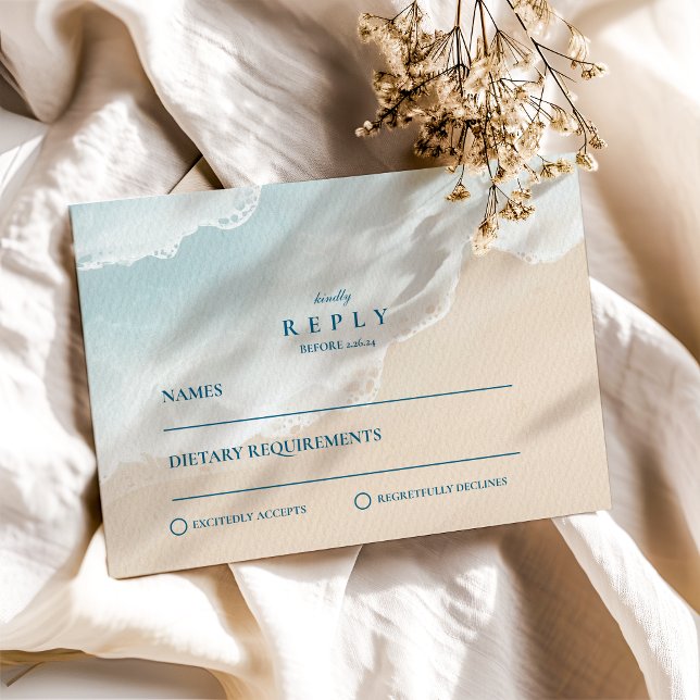 Cartons Réponse Eté Blue Ocean Beach Mariage (Créateur téléchargé)