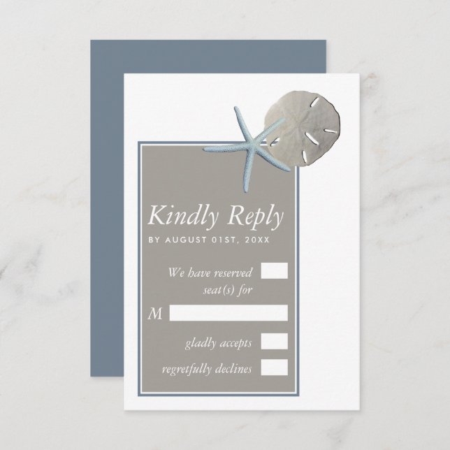 Cartons Réponse Étoile de mer et Dollar des sables - Mariage à la  (Devant / Derrière)