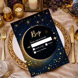 Cartons Réponse Étoiles Bleu Minuit Lune céleste Halo mariage