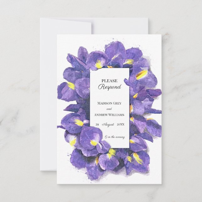 Cartons Réponse Étonnant violet Irises Aquarelle Floral Mariage (Devant)