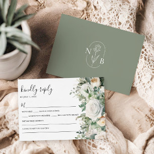 Cartons Réponse Eucalyptus blanc Rose verte Mariage élégant