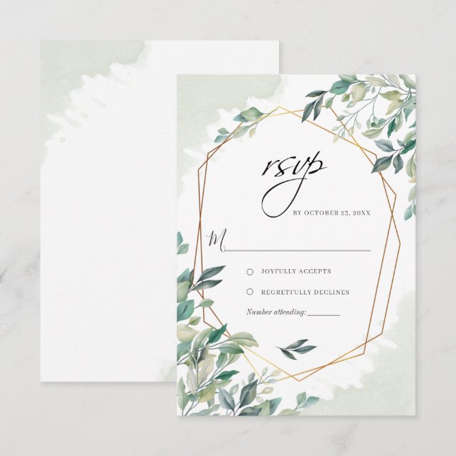 Cartons Réponse Eucalyptus moderne Verdure Or Mariage géométrique (Devant / Derrière)