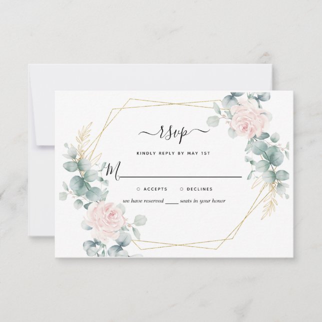Cartons Réponse Eucalyptus rose Floral Mariage géométrique Rustiqu (Devant)