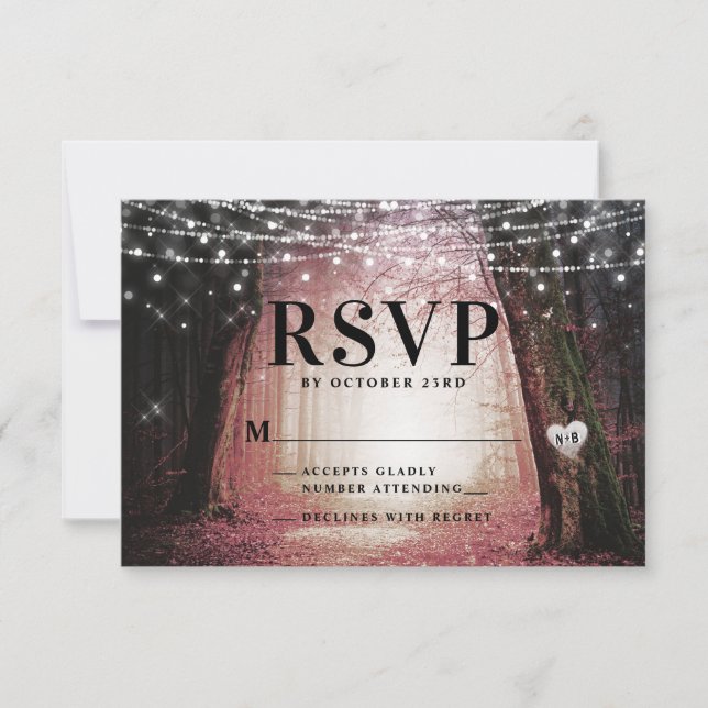Cartons Réponse Evermore | Forêt de fée enchantée | Mariage rose (Devant)