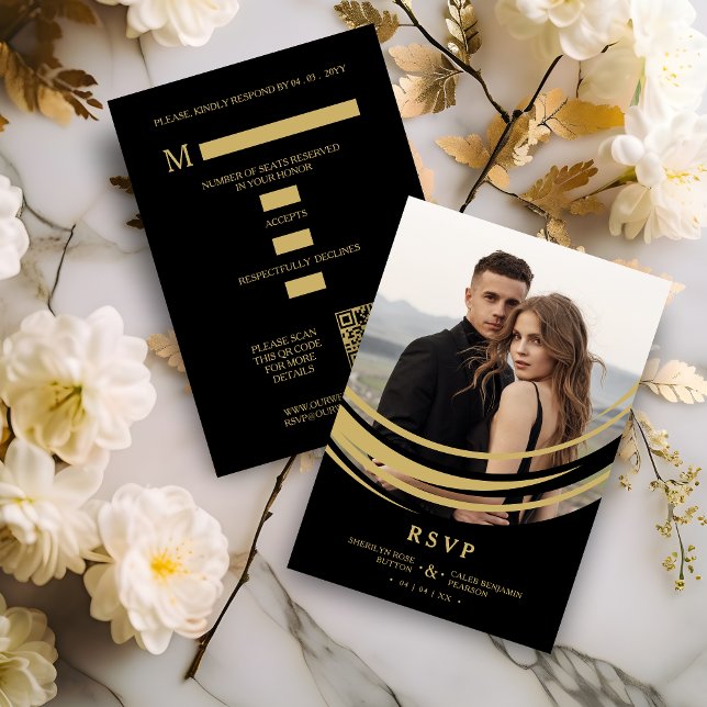 Cartons Réponse Exquisite Modern Golden Abstract Geometric Shape (Exquisite Modern Faux Golden Abstract Geometric Shape Photo Wedding RSVP Card. )