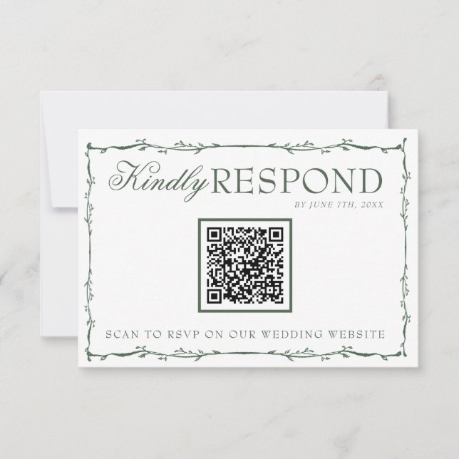 Cartons Réponse Fancy Emerald Green Branches Boho QR Code Wedding (Devant)
