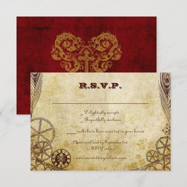 Cartons Réponse Faux Antique Gold Victorian Steampunk Mariage (Devant / Derrière)
