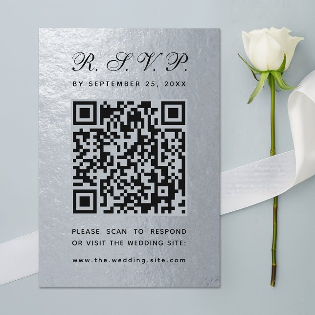 Cartons Réponse Faux Code QR Argenté Mariage Noir Écriture (Créateur téléchargé)
