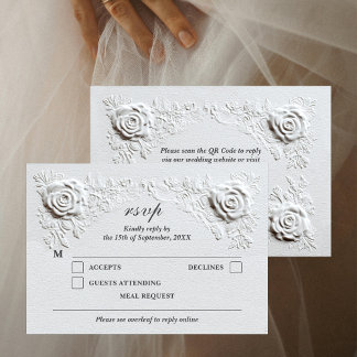 Cartons Réponse Faux Embossés Roses Élégant Script QR Code Mariage