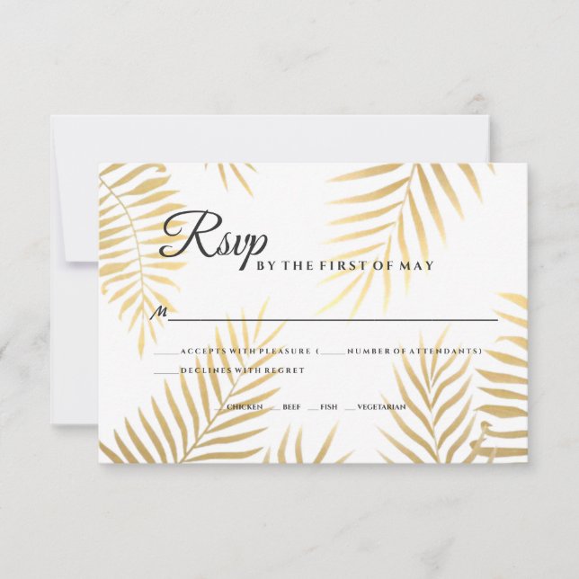 Cartons Réponse Faux Gold Foil Palm Feuille Tropical Beach Wedding (Devant)