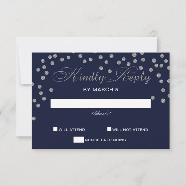 Cartons Réponse FAUX Parties scintillant confetti marine et argent (Devant)