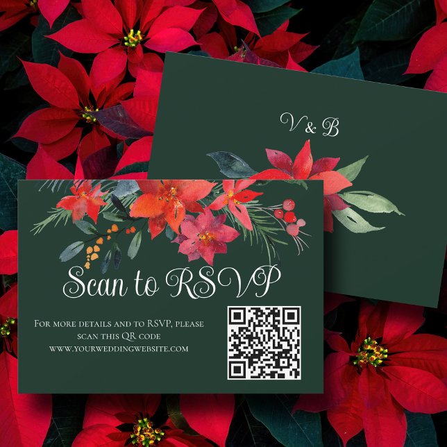 Cartons Réponse Festive Green Holiday Floral Mariage QR Code (Créateur téléchargé)
