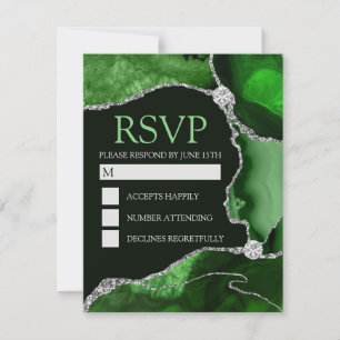 Cartons Réponse Fête d'anniversaire à paillettes verte et argentée