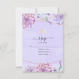 Cartons Réponse Fête de Bat Mitzvah géométrique florale lavande et