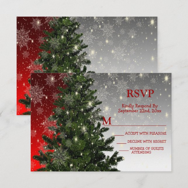 Cartons Réponse Fête de Noël Arbre vert Rouge Argent Flèches (Devant / Derrière)