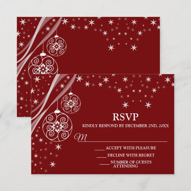 Cartons Réponse Fête de Noël Ornements blancs Étoiles Rouge Élégan (Devant / Derrière)