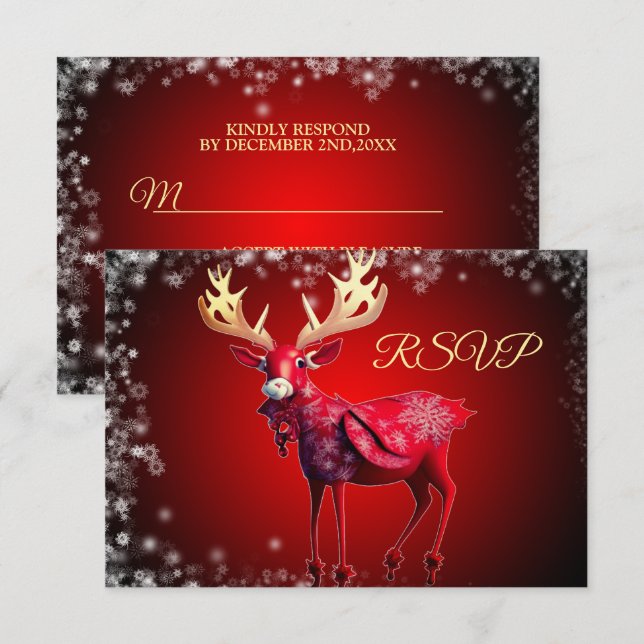 Cartons Réponse Fête de Noël Red Reindeer Vacances d'hiver (Devant / Derrière)
