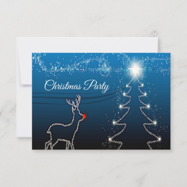 Cartons Réponse Fête de Noël Renne Arbre Ciel Bleu Étoiles Brillan (Devant)