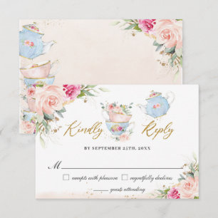Cartons Réponse Fête de thé floral rose Baby Shower de mariage