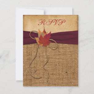 Cartons Réponse Feuilles d'Automne, Carte-réponse FAUX Burlap  - V