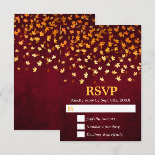 Cartons Réponse Feuilles d'automne Mariage Gold et Red Grunge