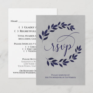 Cartons Réponse Feuilles de la Marine Blue Laurel sur Grey Elegant