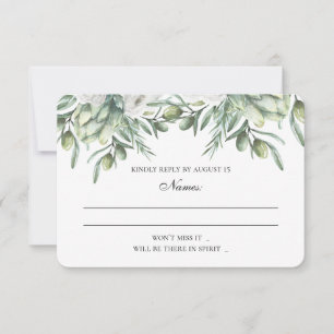 Cartons Réponse Feuilles d'olive verte rsvp. Mariage d'été italien
