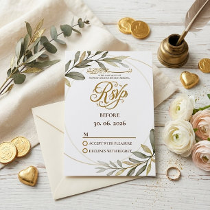 Cartons Réponse Feuilles d'Or Élégance Mariage Musulman Nikah