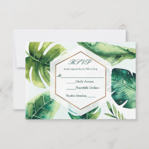 Cartons Réponse Feuilles tropicaux verts Blanc Élégant Mariage RSV