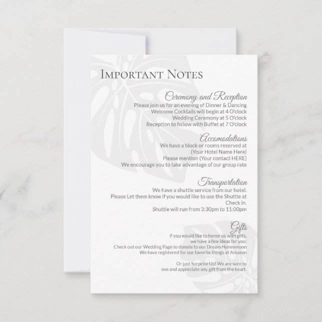 Cartons Réponse Fiche d'information sur le Mariage moderne Insérer (Devant)