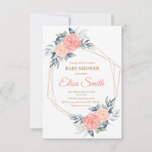 Cartons Réponse fille de baby shower à fleurs rose géométrique