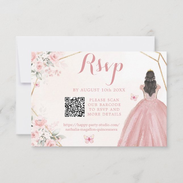 Cartons Réponse Fille florale rose rose vif Charra XV Años QR (Devant)
