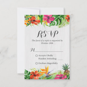 Cartons Réponse Flamant rose floral tropical Mariage rustique en b